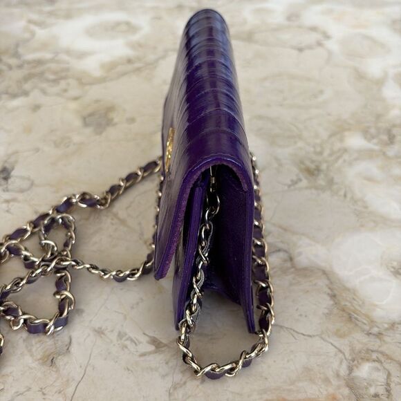 Genuine Eel-skin Mini Shoulder / Clutch Bag with Chain & Leather Strap - Picture 8 of 16